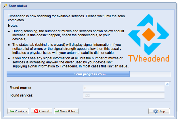 Tvheadend Wizard - Scanning for channels